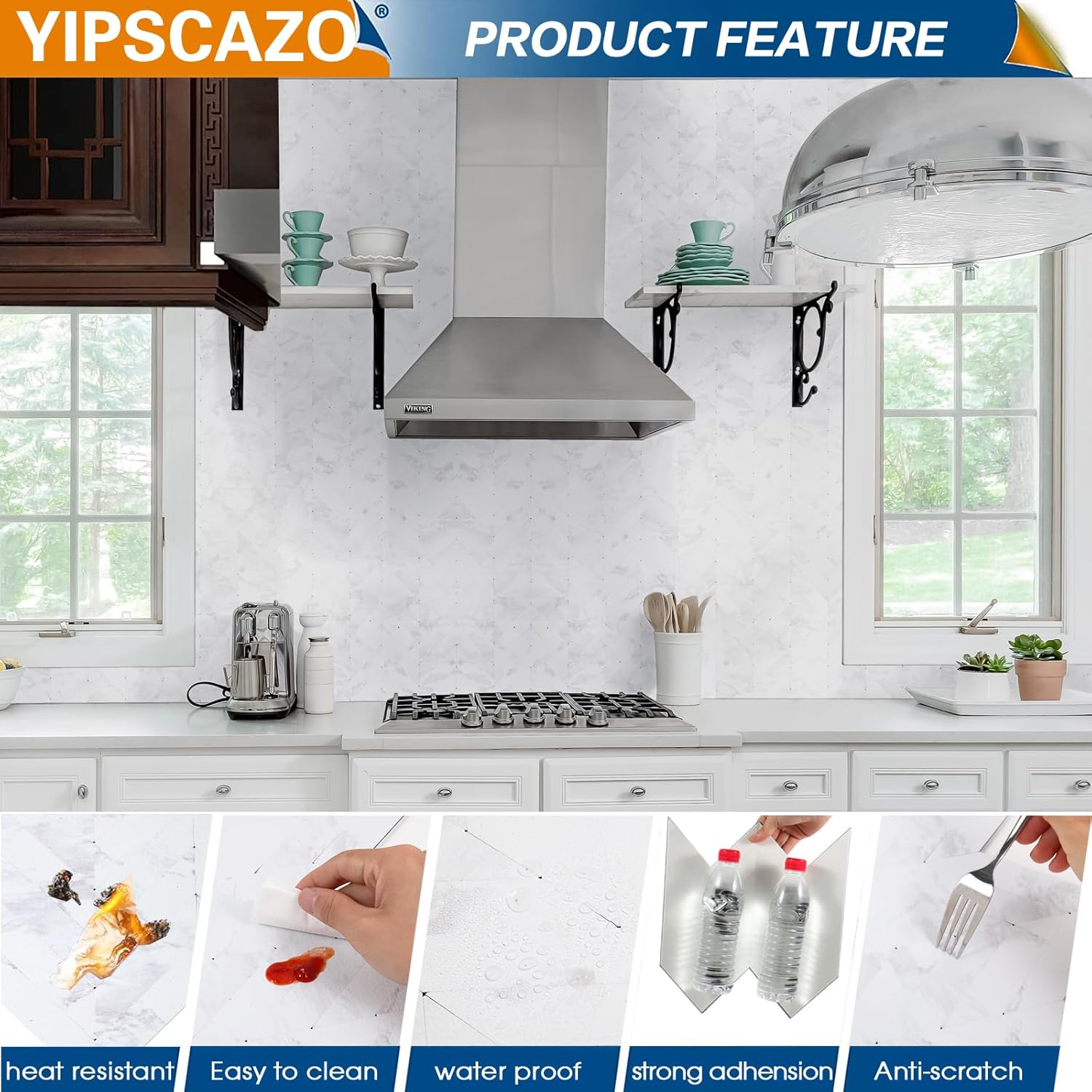 Yipscazo Protector contra salpicaduras de espiga para despegar y pegar, para cocina, baño, lavandería (12 x 12 pulgadas, 10 hojas en piedra blanca