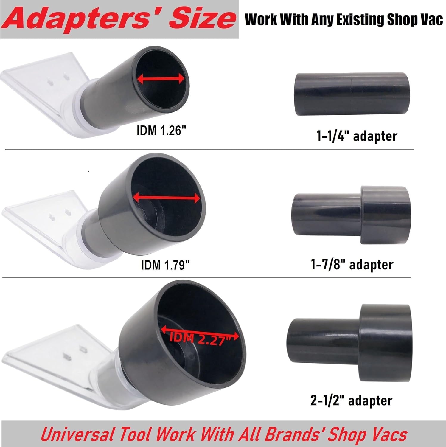 TunaMax Funciona universal con todos los accesorios extractores de aspiradoras de tienda con adaptadores de 1-14 pulgadas y 1-78 pulgadas y 2-12