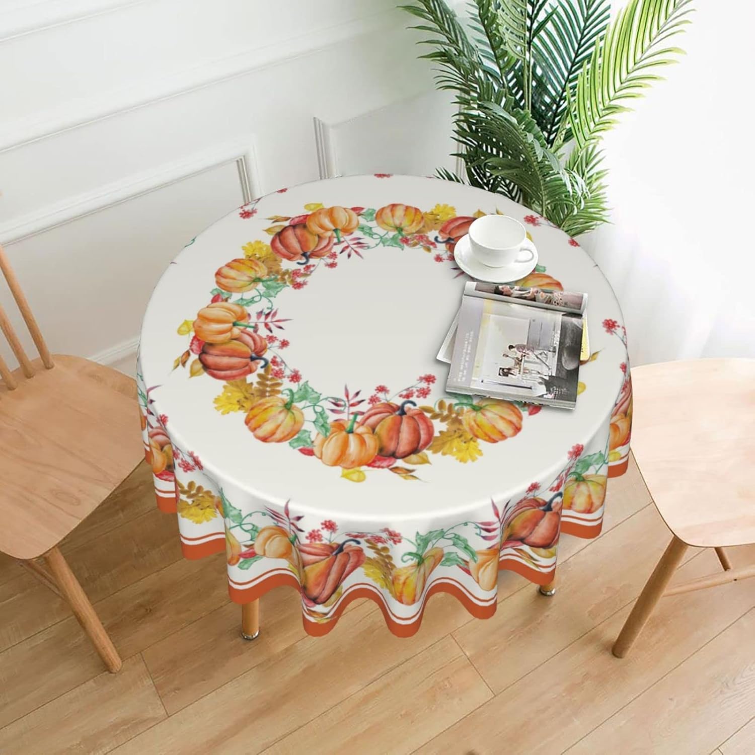 Mantel redondo de calabazas de otoño de 60 pulgadas, mantel de Acción de Gracias, hojas de arce, mantel impermeable para vacaciones, comedor,