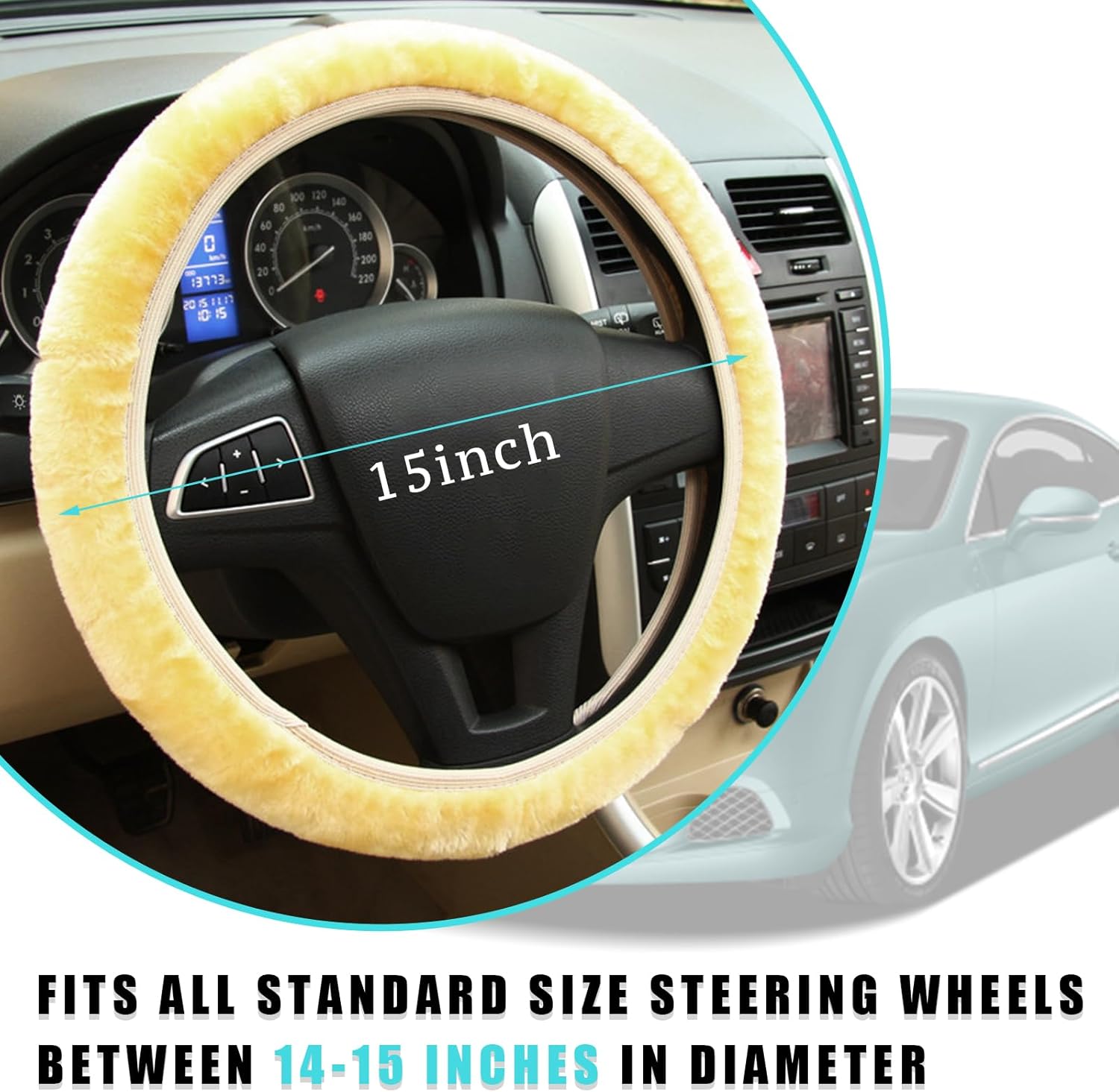 Ziciner Funda elástica mullida para volante, protector suave de 15 pulgadas para el invierno cálido, fundas antideslizantes y esponjosas para
