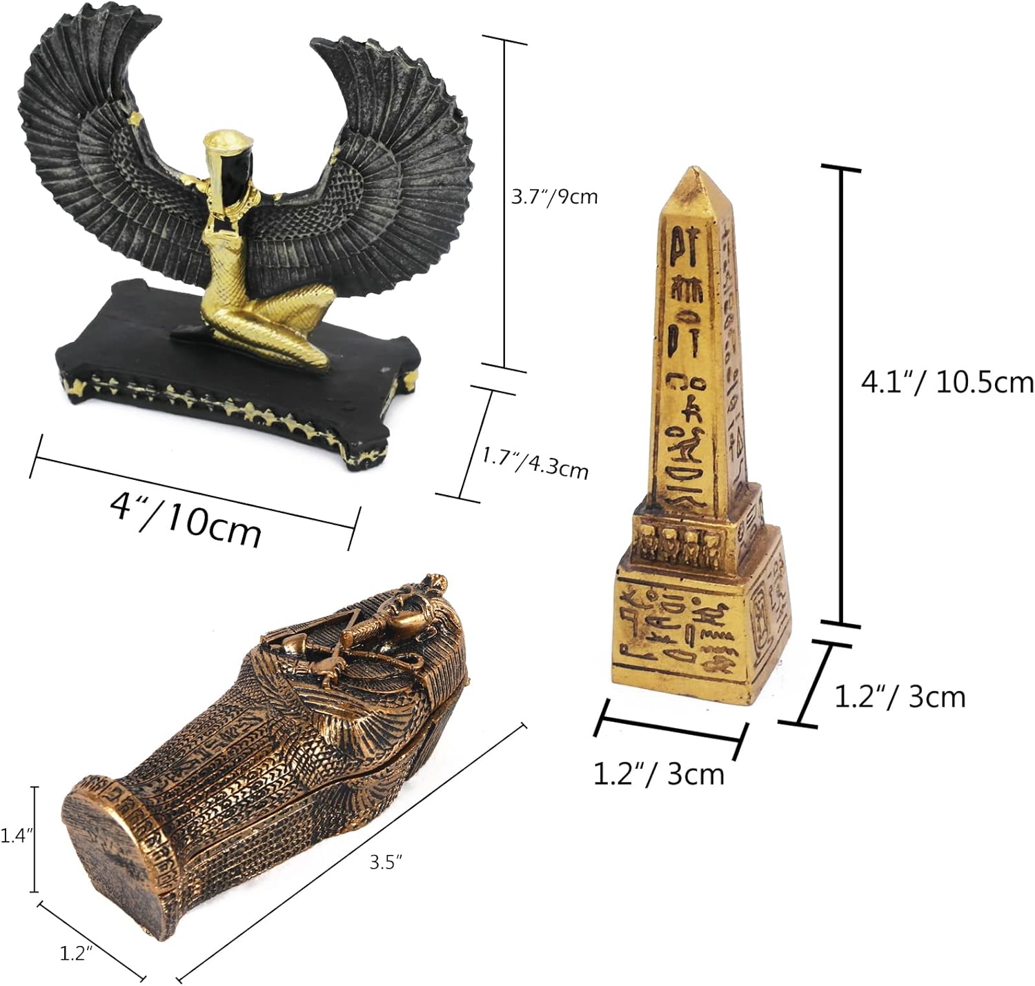 Kocris Casa Decoración para tanque de reptiles de peces egipcios antiguos (juego de 3) escultura de estatua de obelisco de momia, reptil, tortuga,