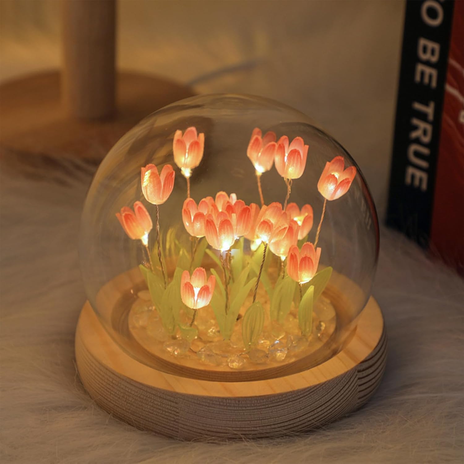 T TOVIA Tulip – Lámpara de mesa de flores artificiales para dormitorio, lámpara de dormir romántica para el día de la madre, cumpleaños y aniversario