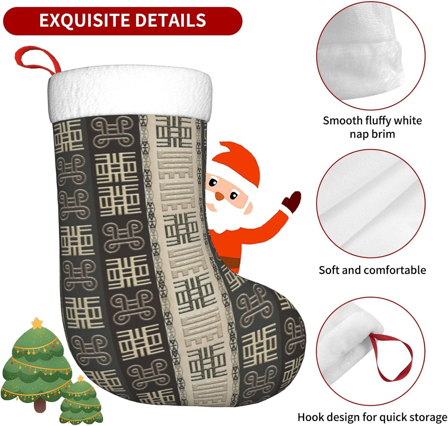 Calcetines de Navidad, patrón africano con símbolos Adinkra, medias de Navidad grandes, medias colgantes de Navidad para chimenea, medias para