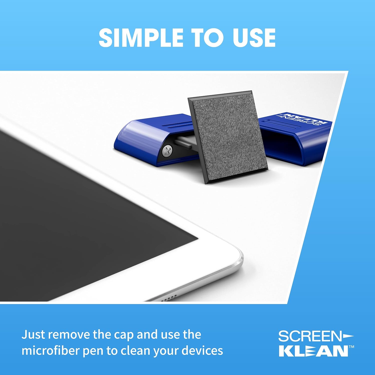 ScreenKlean – Limpiador de pantalla para tabletas, tecnología eficiente y duradera de microfibra de carbono inyectada, color azul