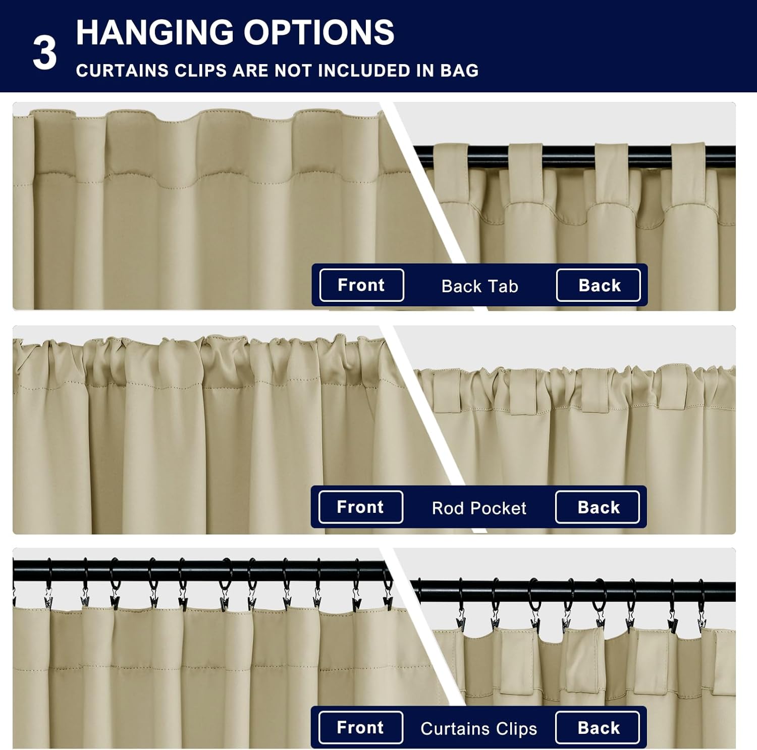 Hiasan Cortinas opacas de 72 pulgadas de largo para dormitorio, con aislamiento térmico, bolsillo para barra y pestañas traseras para sala de estar,