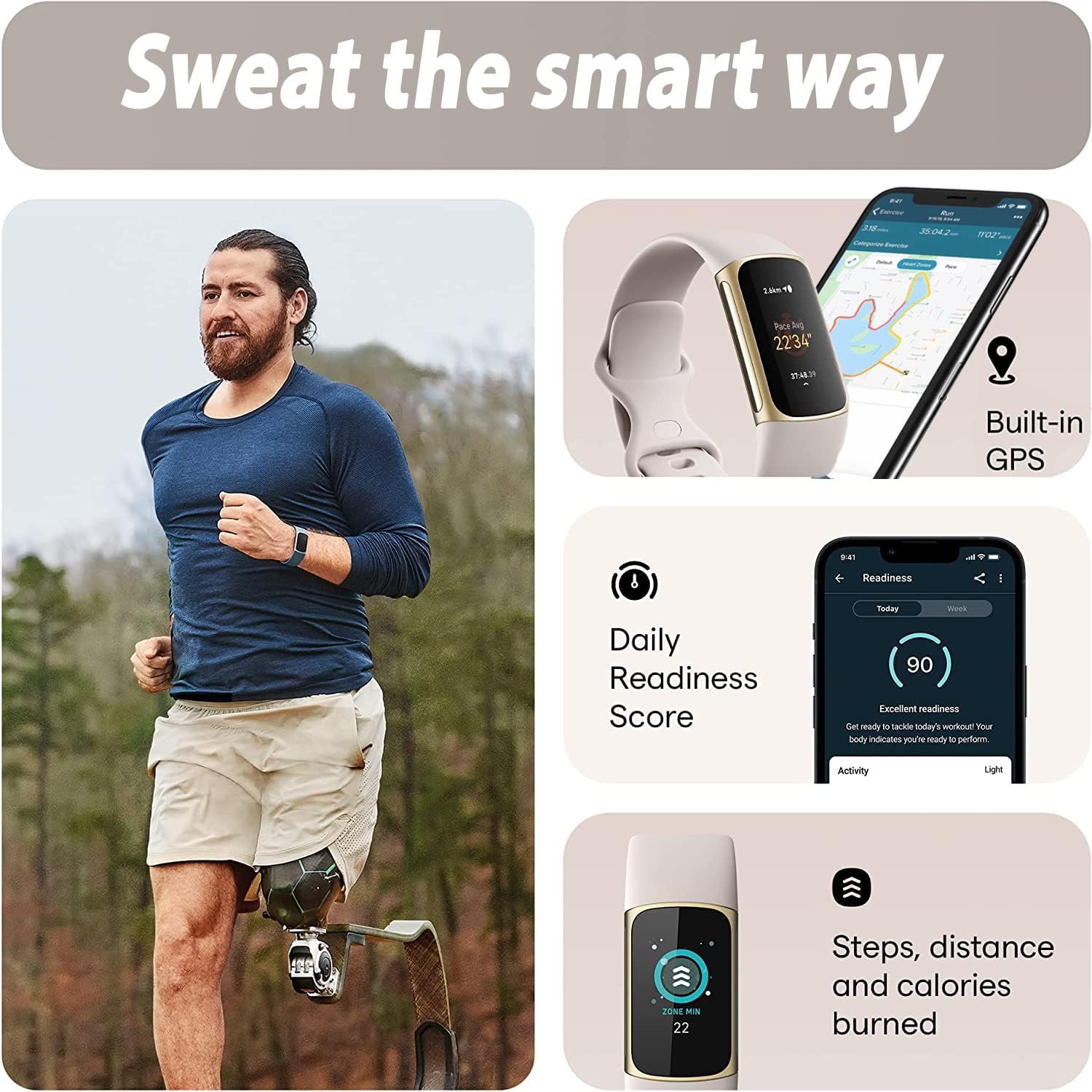 Fitbit Charge 5 Advanced Fitness & Health Tracker (blanco) con GPS integrado, herramientas de gestión de estrés, paquete con 2 correas de reloj,