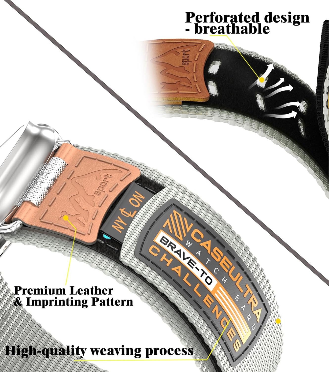 Funda de acero inoxidable compatible con Apple Watch Band de 1.614 pulgadas, 1.575 pulgadas, 1.496 pulgadas, correa deportiva resistente de nailon