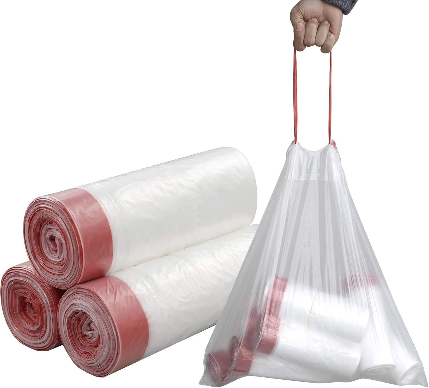 Bolsas de basura con cordón de 7 galones, transparentes, resistentes, 120 unidades