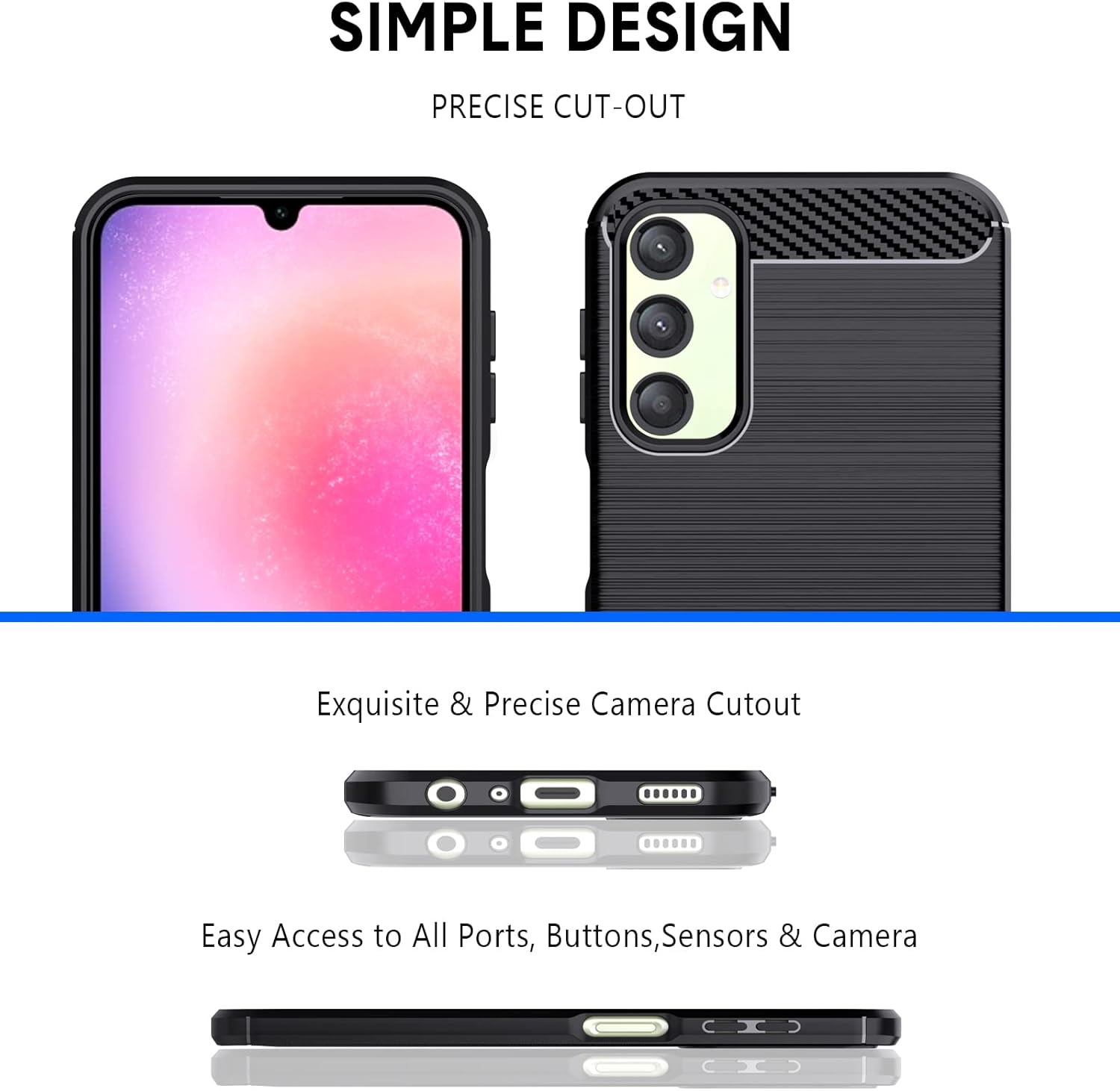 Funda compatible con Samsung Galaxy A24 4G, TPU flexible textura cepillada antideslizante a prueba de golpes, protección militar a prueba de golpes,