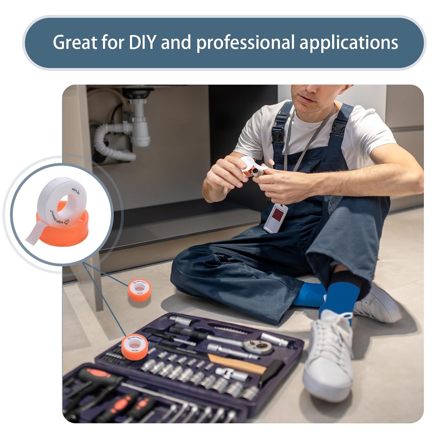 BRIGHT SHOWERS Cinta de teflón para fontaneros de PTFE, cinta de rosca selladora de agua de PTFE, cinta de plomería para cabezales de ducha y