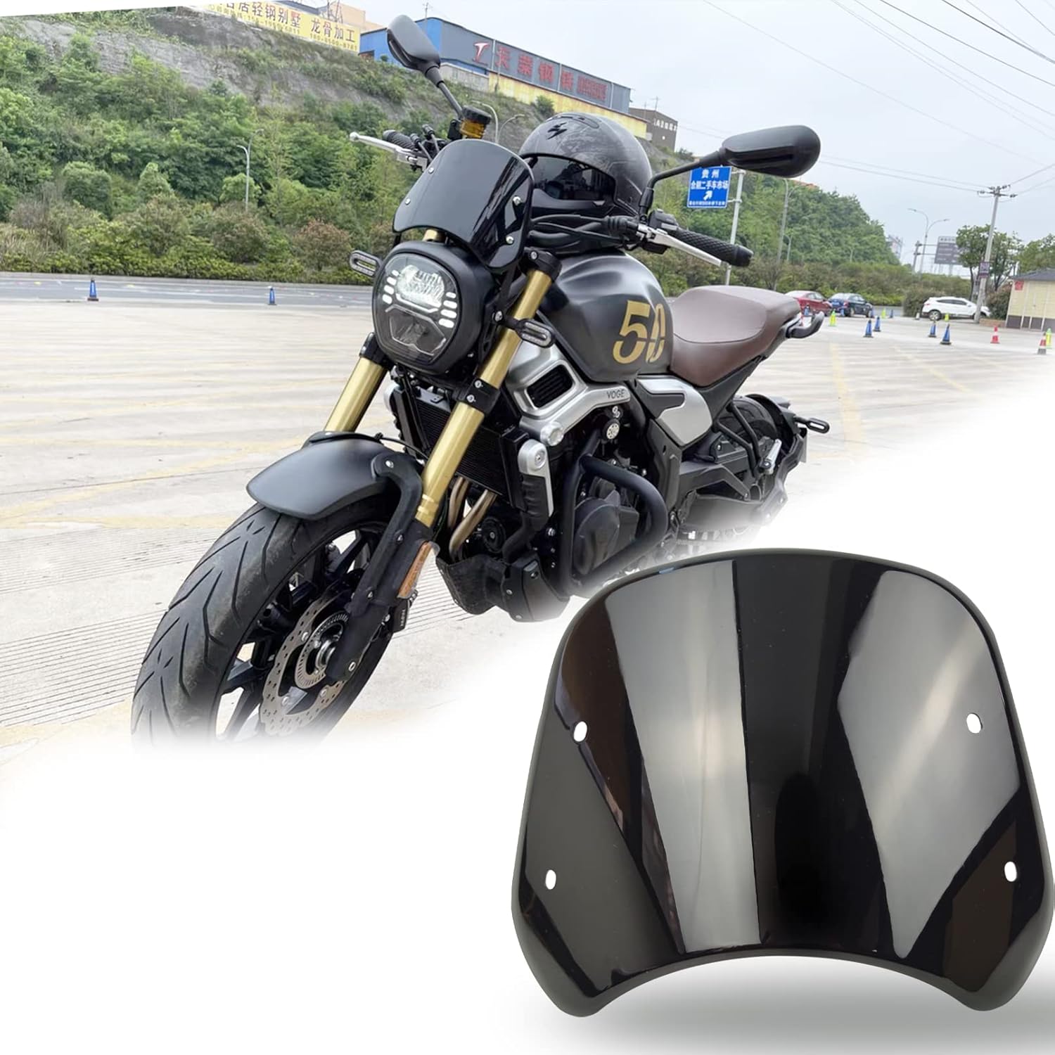 Parabrisas universal para motocicleta, deflector de viento, parabrisas delantero con soporte para moto 5″-7″ LED faro