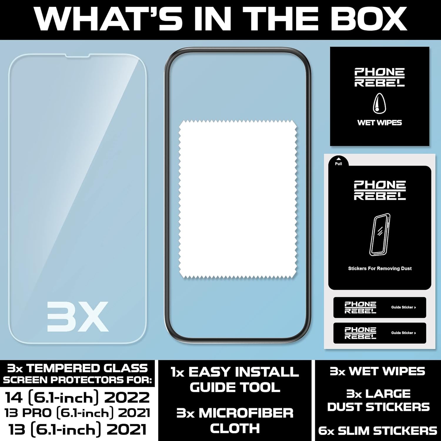 REBEL Protector de pantalla de teléfono para iPhone 14iPhone 13iPhone 13 Pro 6.1 pulgadas paquete de 3 ultra resistente 0.016 in, antiroturas,