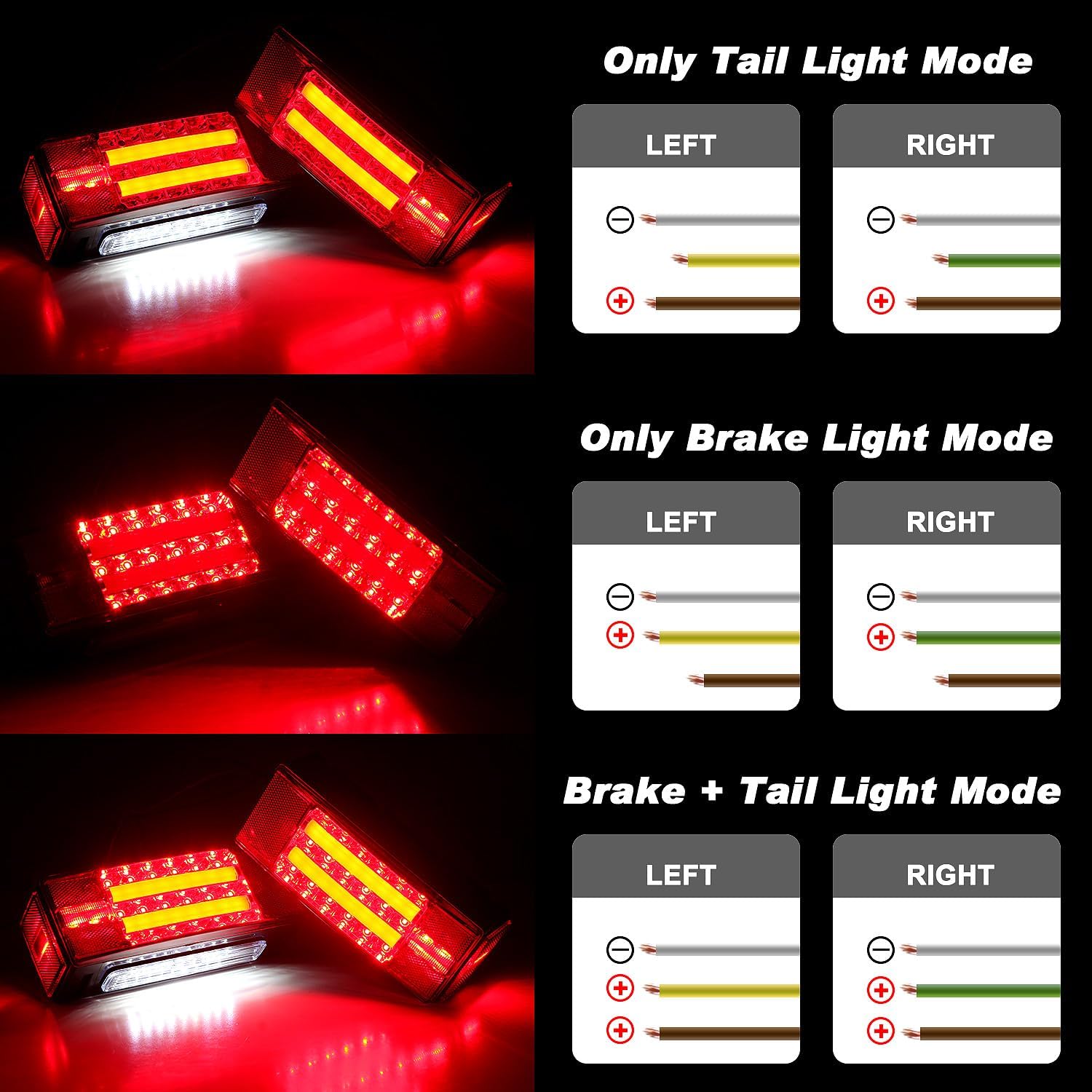 Konrali Kit de luces traseras LED sumergibles para remolque, halo brillante, kit de luces de remolque de barco, luces traseras LED rectangulares con