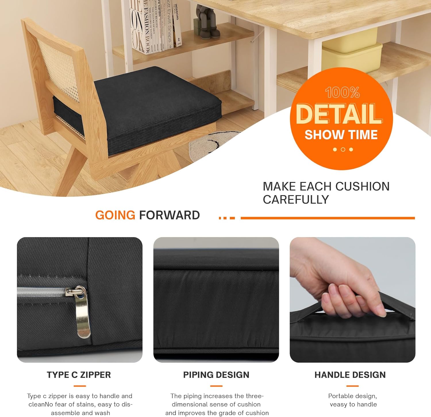 RULAER Cojines para silla de 20 x 20 x 3 pulgadas, para exteriores, doble tubería, impermeable, para patio, lavable con asa de transporte, para