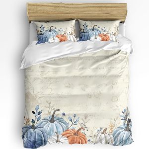 Juego de funda de edredón de 3 piezas de Acción de Gracias, elegante funda de edredón de microfibra lavada con calabazas, tamaño Queen con fundas de Juego de funda de edredón de 3 piezas de Acción de Gracias, elegante funda de edredón de microfibra lavada con calabazas, tamaño Queen con fundas de
