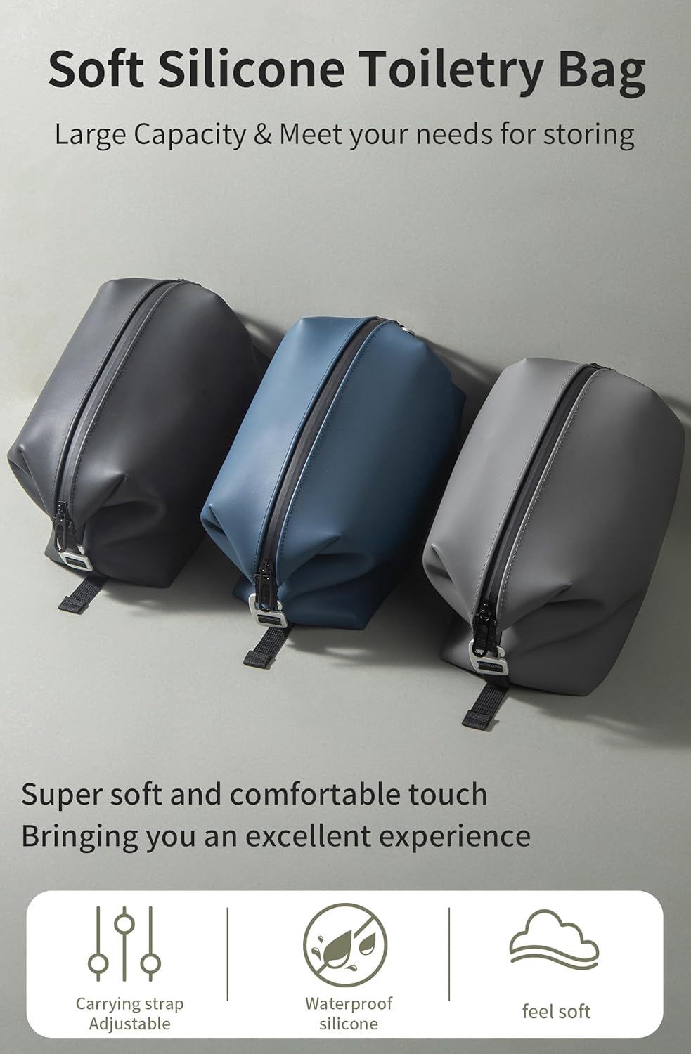Kit Dopp de silicona grande de 13 pulgadas, bolsa de aseo impermeable a prueba de fugas, estuche de maquillaje de viaje plegable para hombres y