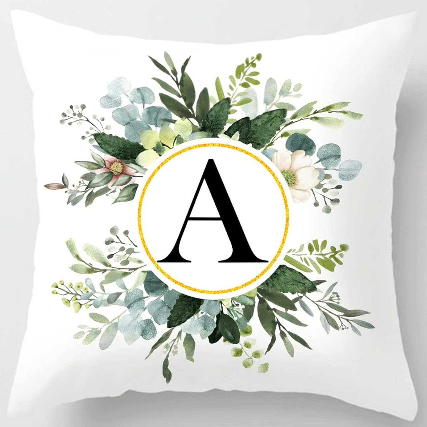 TUNKENCE Fundas de almohada con monograma de letra A, diseño floral con inicial, fundas de almohada decorativas del alfabeto, fundas de almohada con