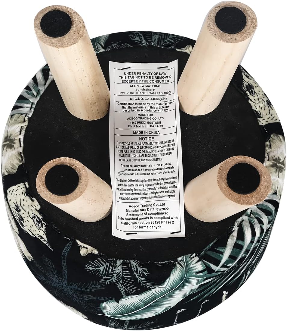 Homebeez Taburete otomano redondo de terciopelo, reposapiés pequeño con patas antideslizantes (flor azul)