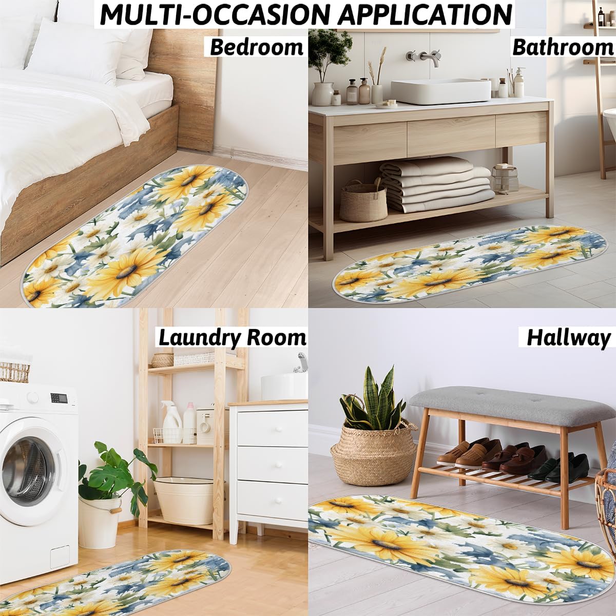 cfpolar Alfombras de baño antideslizantes de girasoles blancos con margaritas blancas, tapete de baño de microfibra absorbente, lavable a máquina,