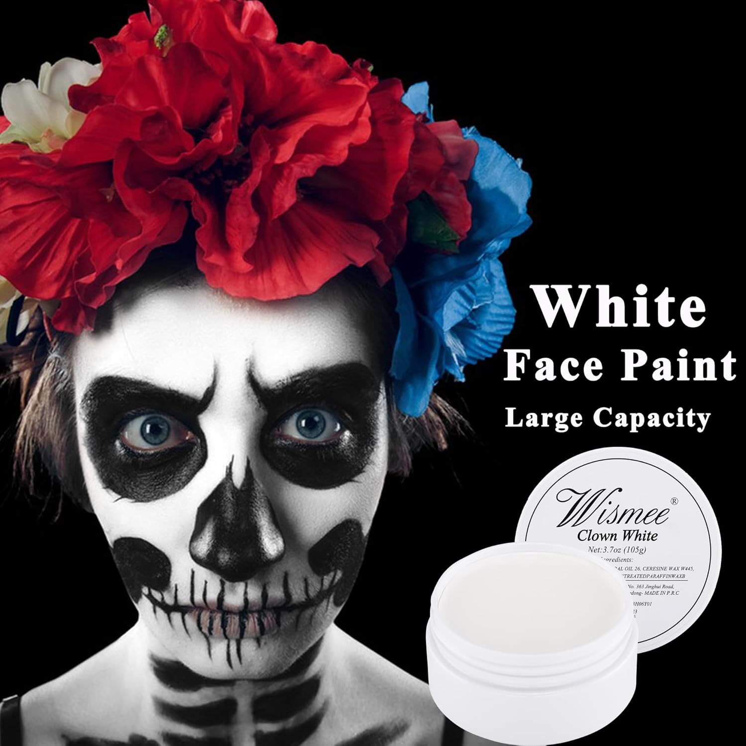 Pintura facial blanca de payaso de 3.70 oz, maquillaje blanco de gran capacidad, pintura blanca clásica para el cuerpo, efectos especiales, kit de