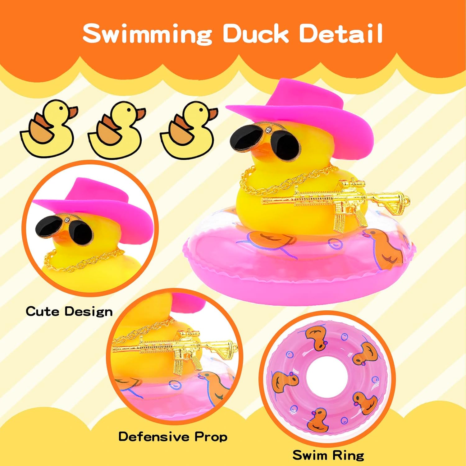 Pato de goma para tablero de automóvil, decoración de tablero de automóvil, patos chirriantes, accesorios de decoración de automóvil con sombrero,