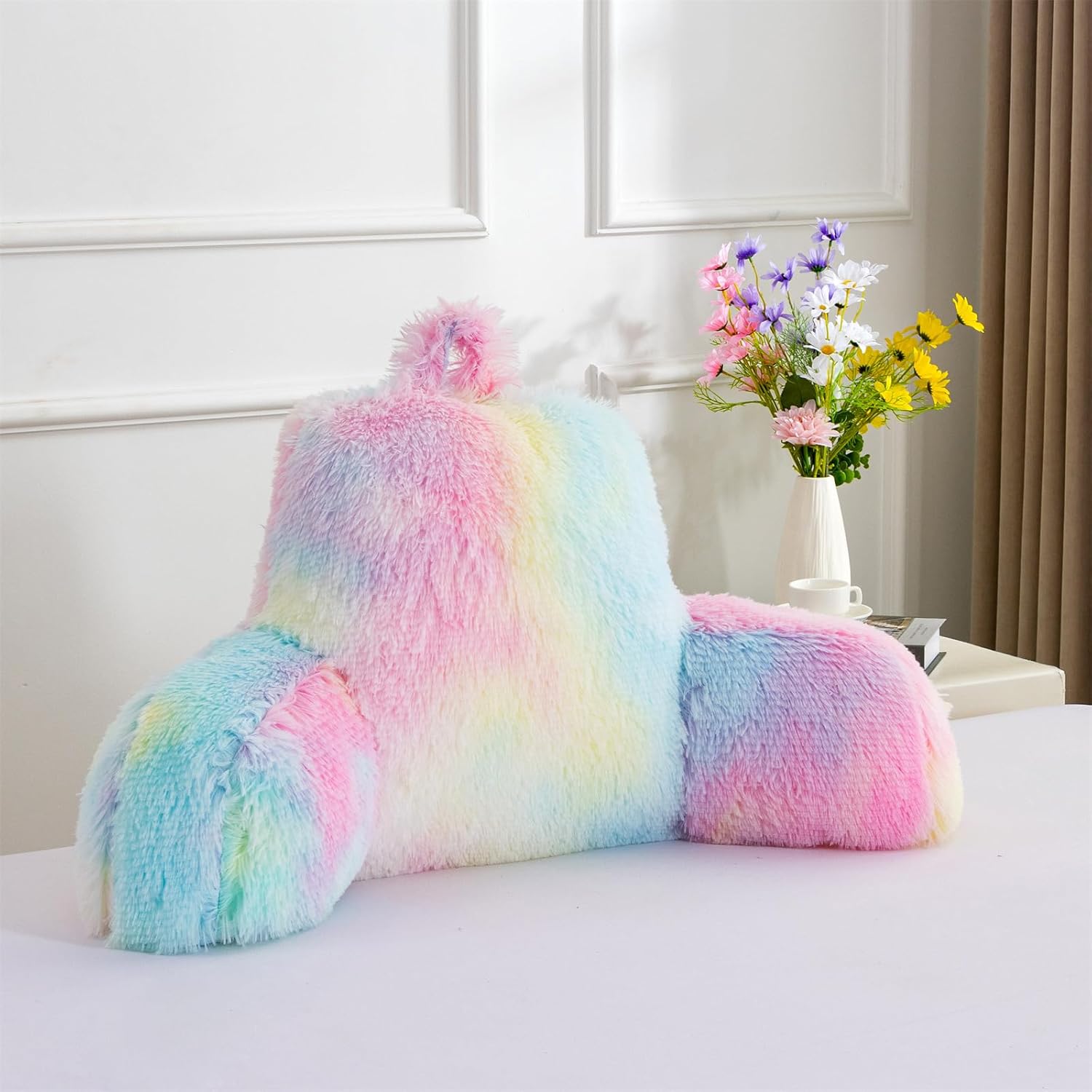 Aimuan Almohada de lectura para reposo en cama, almohada grande de respaldo para adultos con brazos y soporte de espalda para sentarse en la cama,