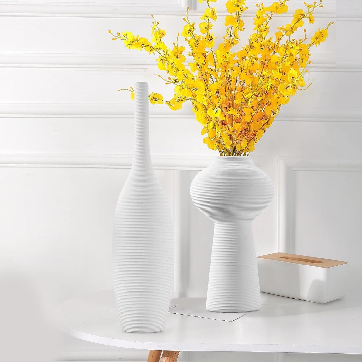 Juego de 3 jarrones para flores, jarrones de cerámica minimalistas para decoración del hogar, jarrón blanco alto para centros de mesa, boda,