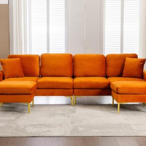 Sofá modular en forma de U de 113 pulgadas, sofá modular de terciopelo con dos otomanas y funda extraíble, sofá de asiento profundo de 4 plazas para Sofá modular en forma de U de 113 pulgadas, sofá modular de terciopelo con dos otomanas y funda extraíble, sofá de asiento profundo de 4 plazas para