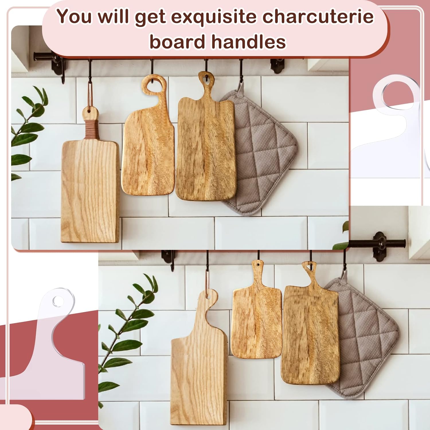 Frienda 6 Pcs Charcuterie Board Template Acrylic Router Template Cutting Board Template for Woodworking Thick Handle Template with 3 Pens Angled