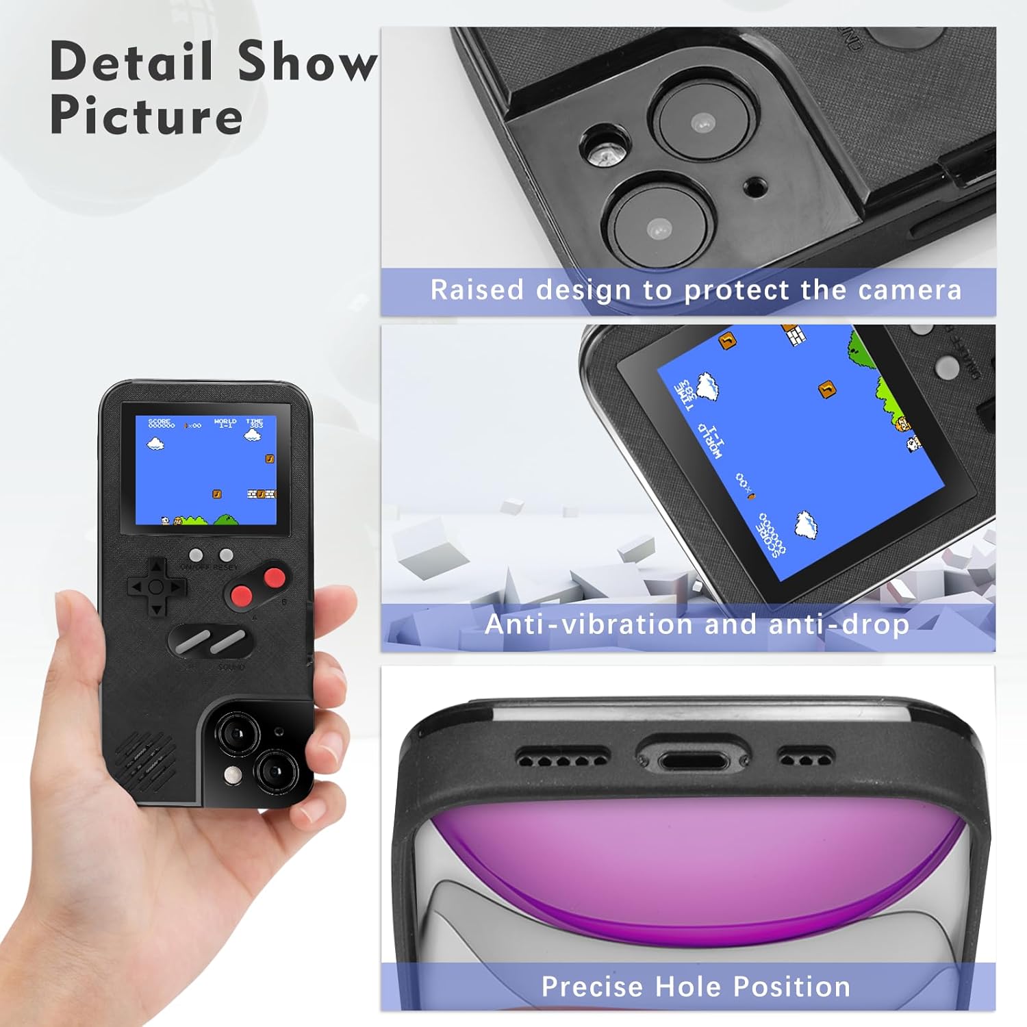 Funda de Gameboy protectora para iPhone 12 Pro Max, funda protectora retro autoalimentada con 36 juegos pequeños, pantalla a color, funda para