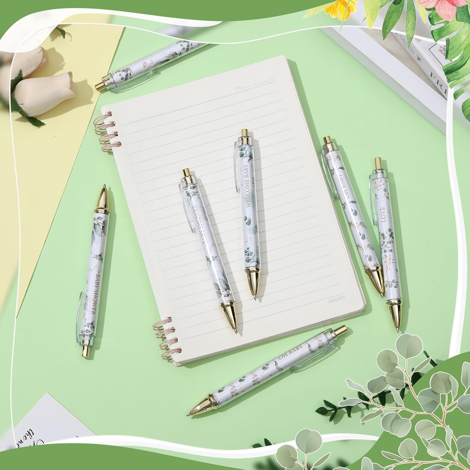 Chuangdi 48 bolígrafos retráctiles para baby shower, bolígrafos retráctiles a granel, bolígrafos de tinta negra con punta de lápiz capacitivo,