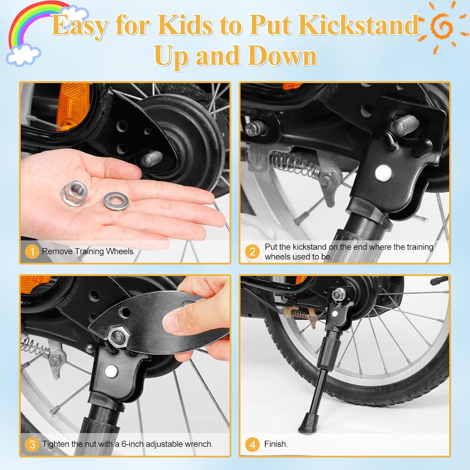 SEISSO Soporte de bicicleta para niños de 20 pulgadas para bicicleta de 20 pulgadas, soporte lateral trasero para bicicleta infantil para ruedas de