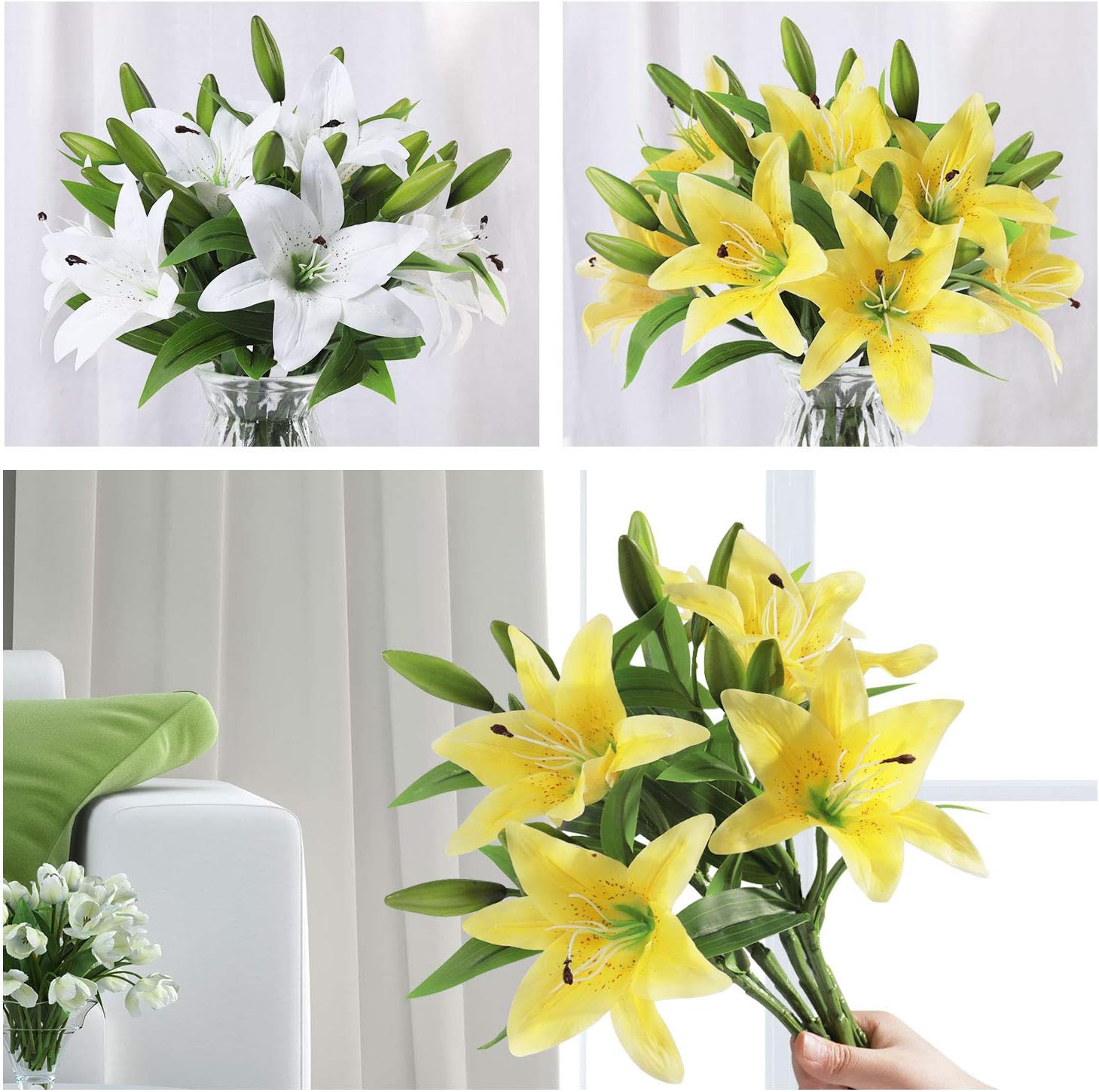 MARTINE MALL Ramo de flores artificiales de lirios de tigre con varillas para el hogar, mesa, boda, decoración de banquetes, color amarillo