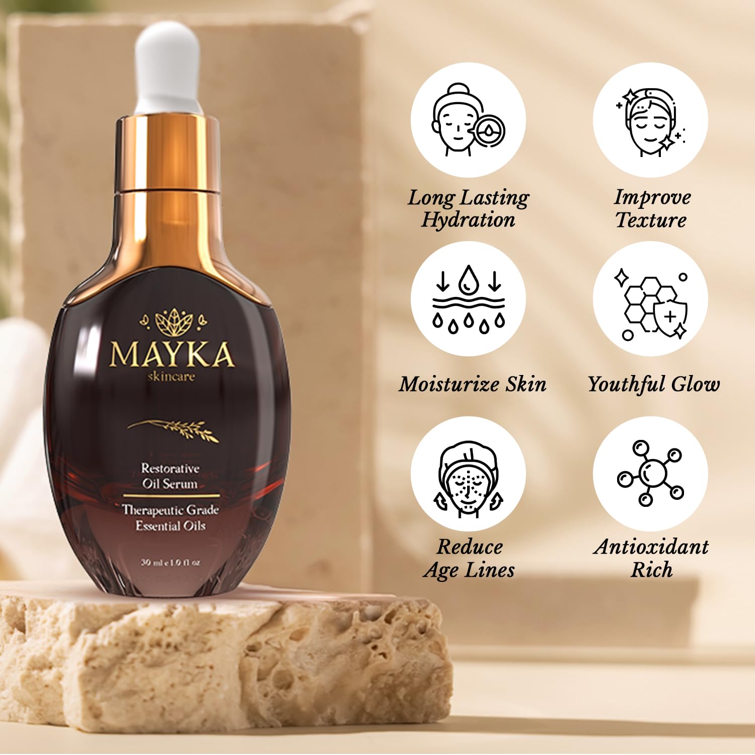 Mayka Skincare Suero restaurador de vitamina E hidratante antienvejecimiento  Suero regenerativo para la piel hidratada perfecta  Fabricado con