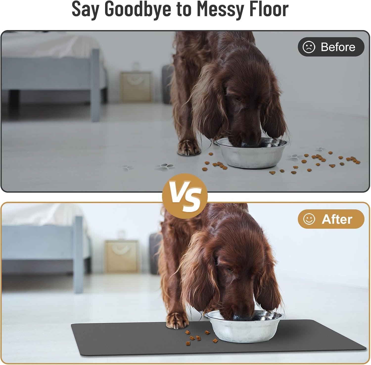 Tapete de comida para perro, absorbente e impermeable, tapete para agua para perros, tapete para alimentos y agua, tapete antideslizante para comida