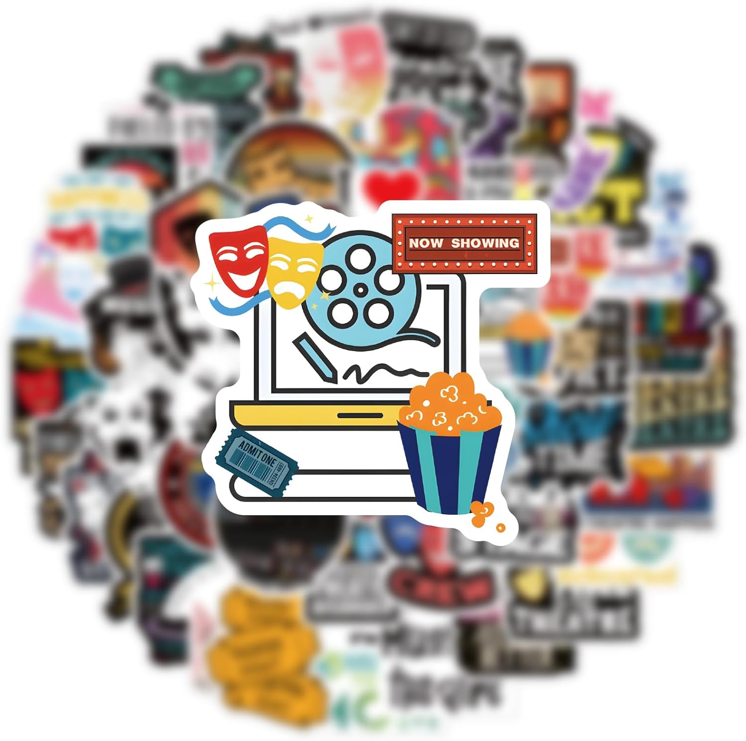 63 calcomanías de teatro, diseño de graffiti estética, vinilo impermeable para niños, niñas, adolescentes, adultos, para botellas de agua, laptop,
