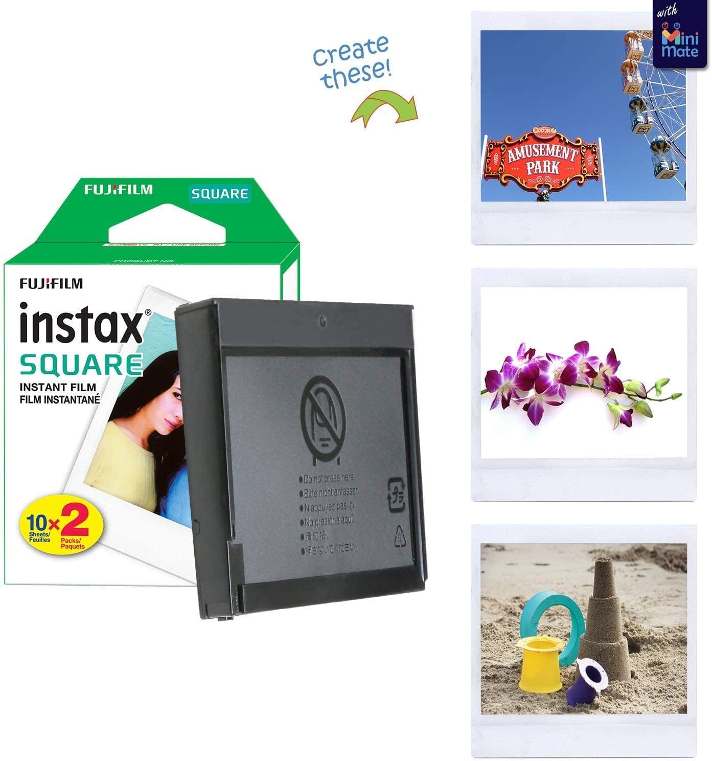 Fujifilm Instax Square SQ1 – Cámara instantánea blanca con estuche de transporte + película Fuji Instax (40 hojas), paquete de accesorios, álbum de
