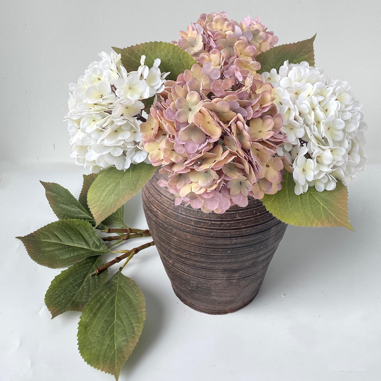 2 puple+2 flores artificiales de hortensias bohemias de tacto real, para Halloween, Navidad, 21 pulgadas, vintage, de seda de otoño, ramo de boda,
