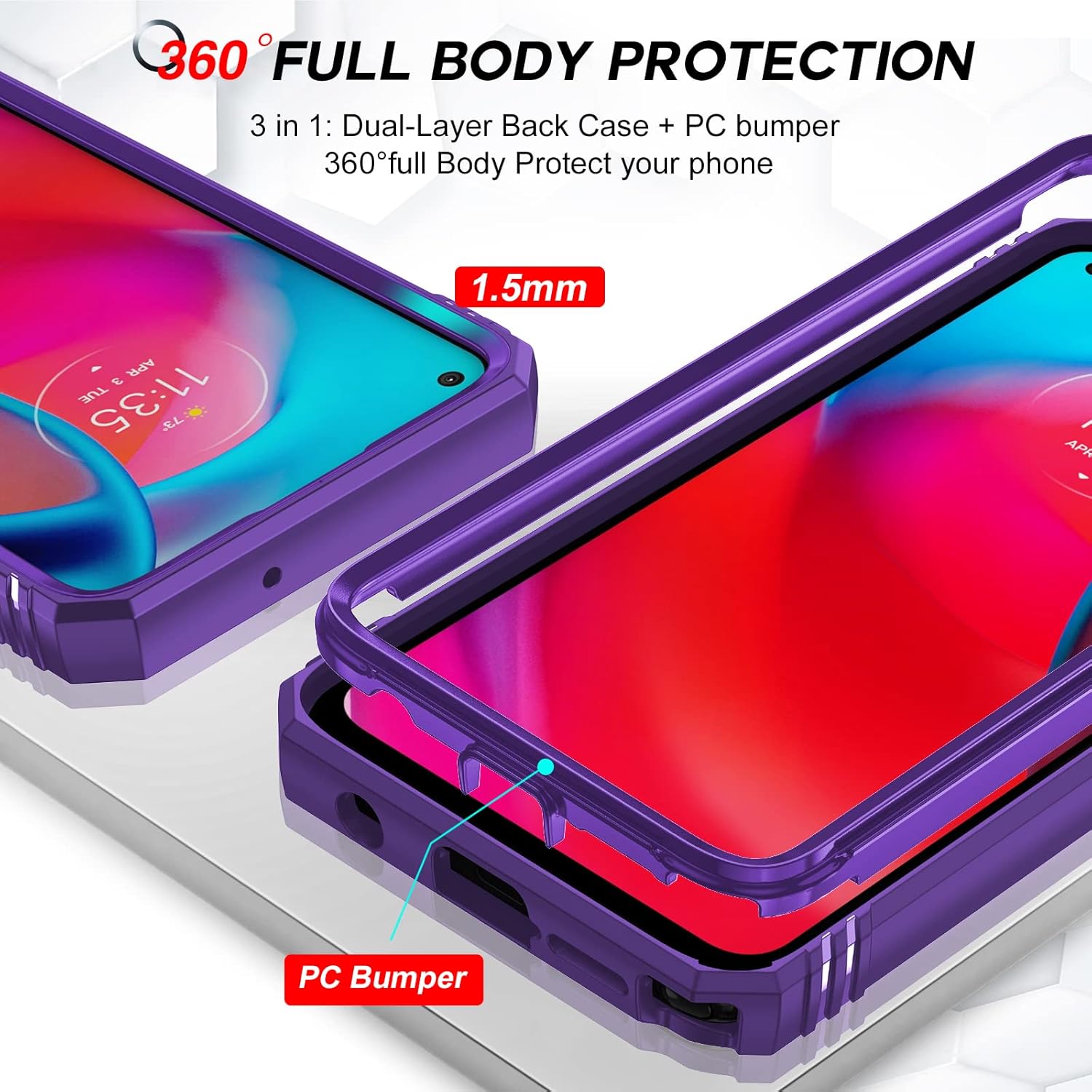 LeYi Funda para Moto G Stylus 4G 2021 con funda deslizante para cámara + 2 unidades Protector de pantalla de vidrio templado, funda de grado militar