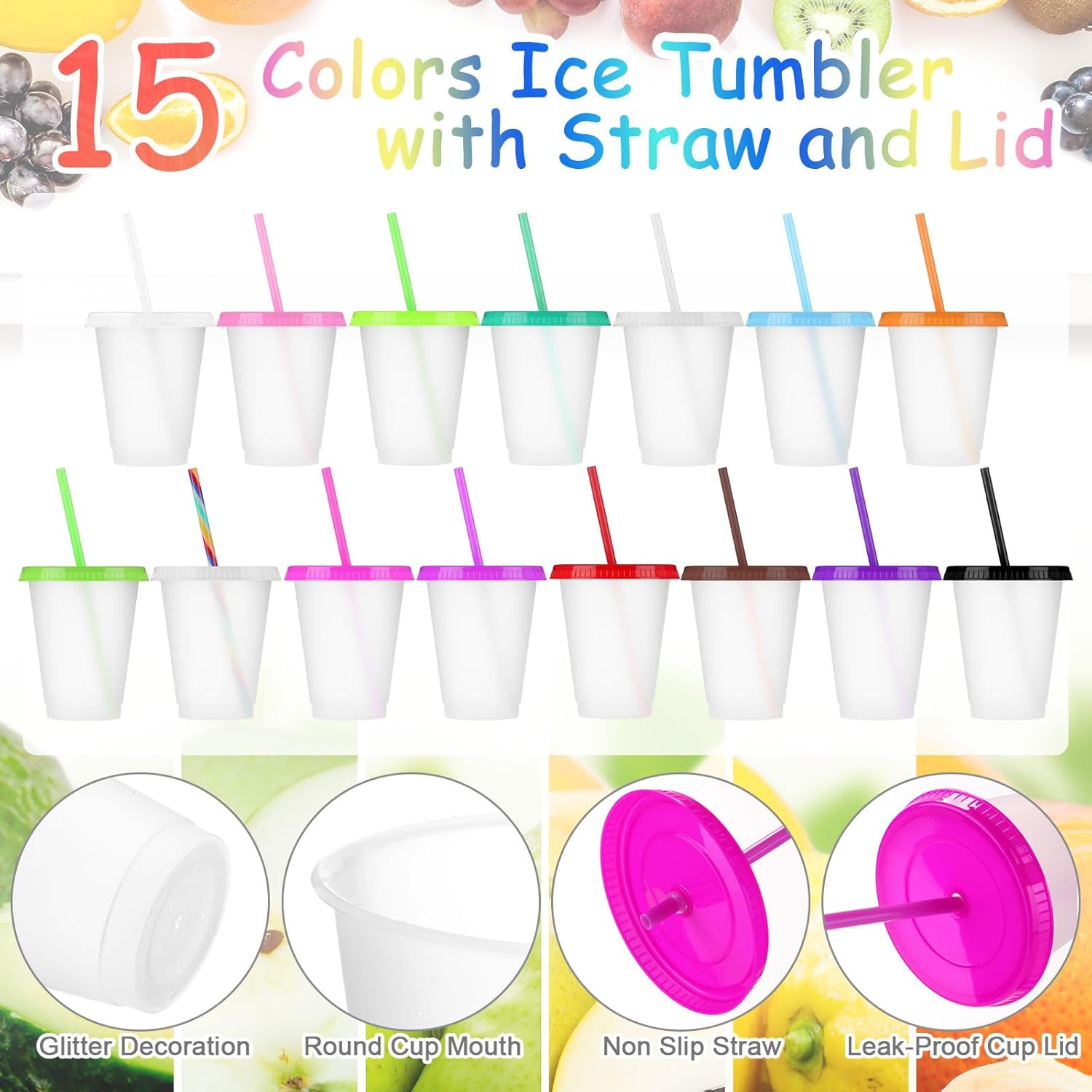 Vasos con pajitas y tapas, vaso para niños con pajilla, botella de agua reutilizable, taza de viaje para café helado, taza de plástico para adultos,