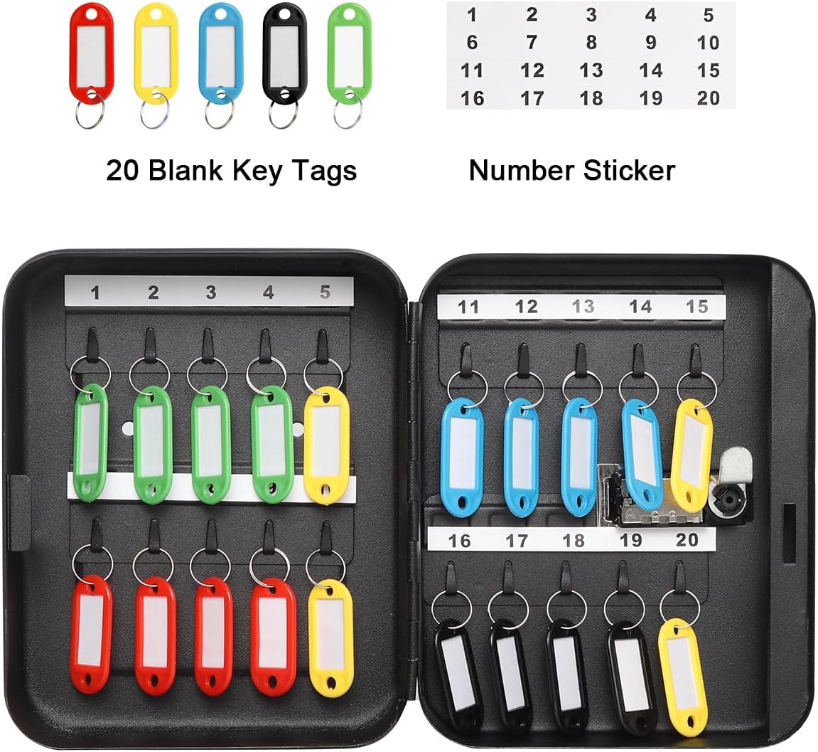 Kasten Soporte de pared para gabinete de llaves con cerradura de combinación, caja organizadora de llaves con 20 ganchos para llaves, 7.87 x 6.30 x