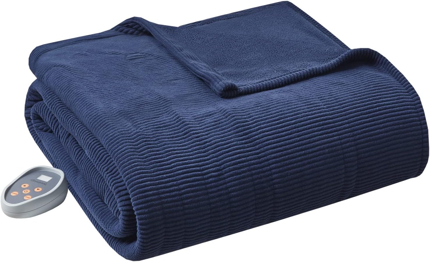 Beautyrest Manta eléctrica de microforro polar ultrasuave con textura acanalada, acogedora y cómoda para clima frío, calentamiento rápido, apagado