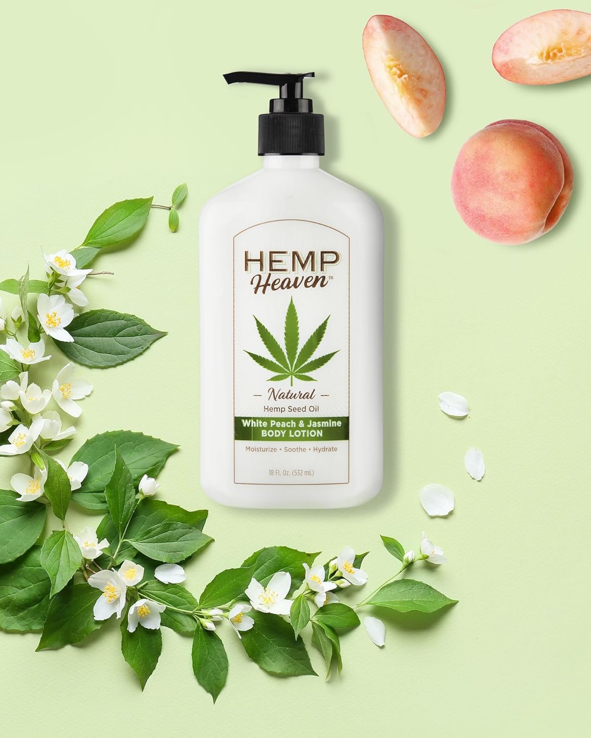 Hemp Heaven Loción corporal hidratante  Melocotón  Aroma de jazmín hecho con aceite de semilla de cáñamo natural para hombres y mujeres, 18 onzas