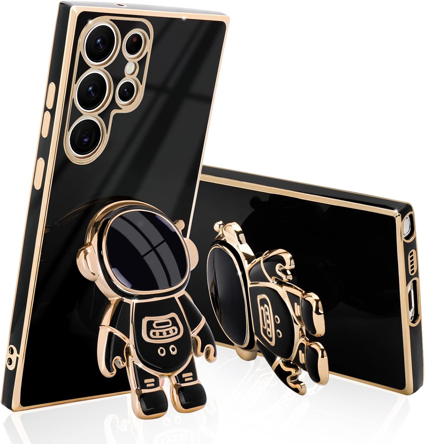 Compatible con Samsung Galaxy S23 Ultra – Funda cuadrada con diseño de soporte de astronauta en 3D, protección de cámara, a prueba de golpes, suave