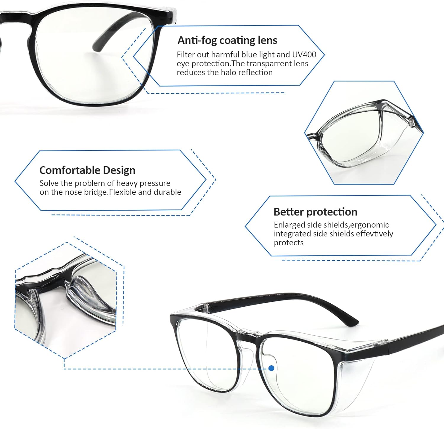 ALWAYSUV Myopía – Gafas clásicas negras envolventes con marco miope, para distancias cortas y miopes para mujereshombres, 3.0