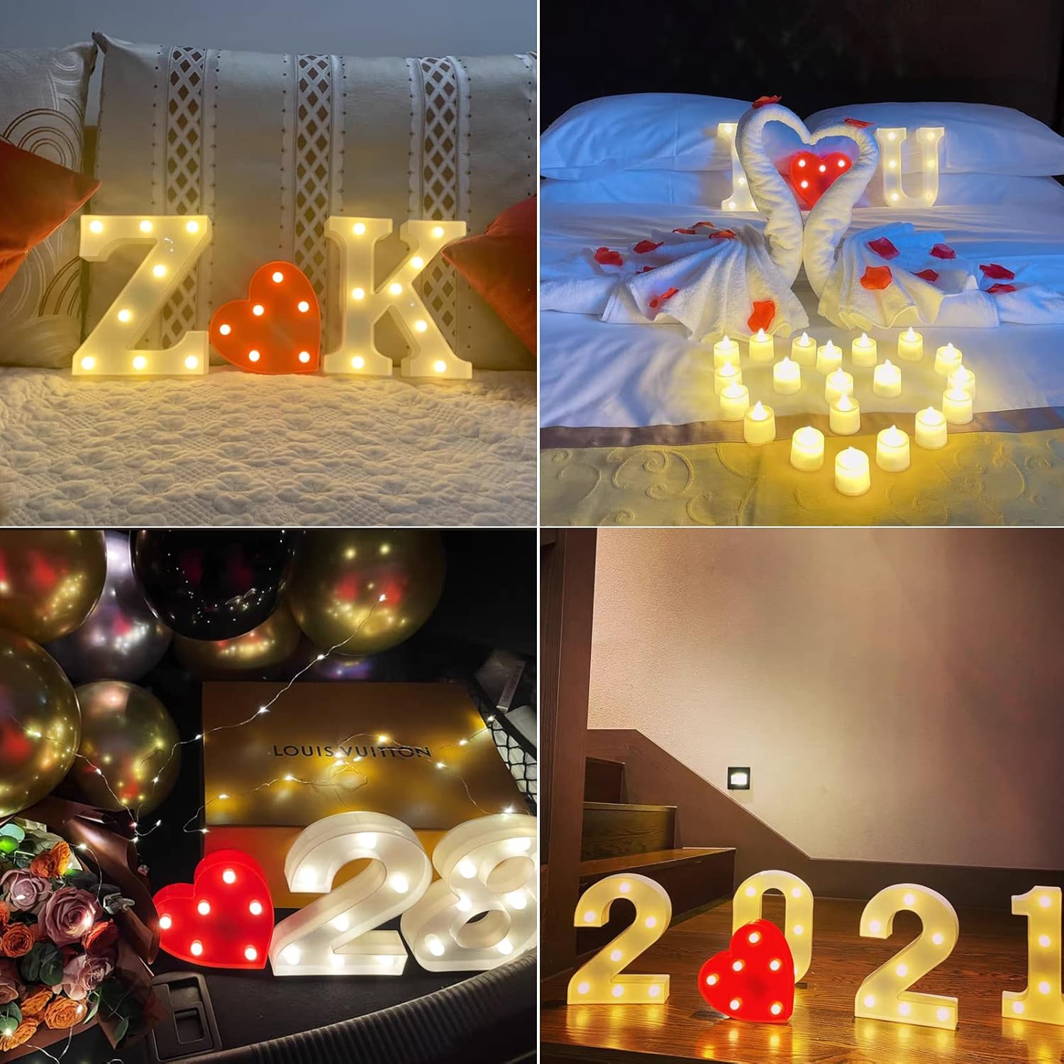 Luces LED de letras coloridas, 16 colores cambiantes, luces LED de marquesina, luces nocturnas regulables para bodas, cumpleaños, vacaciones,
