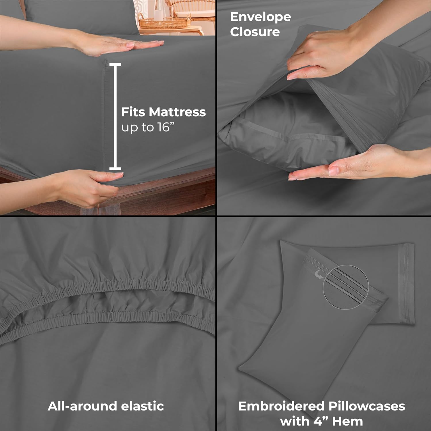 ROYALE LINENS – Sábanas de 3 piezas individual XL – Juego de sábanas de microfibra cepillada 1800 – 1 sábana bajera, 1 sábana encimera, 1 funda de