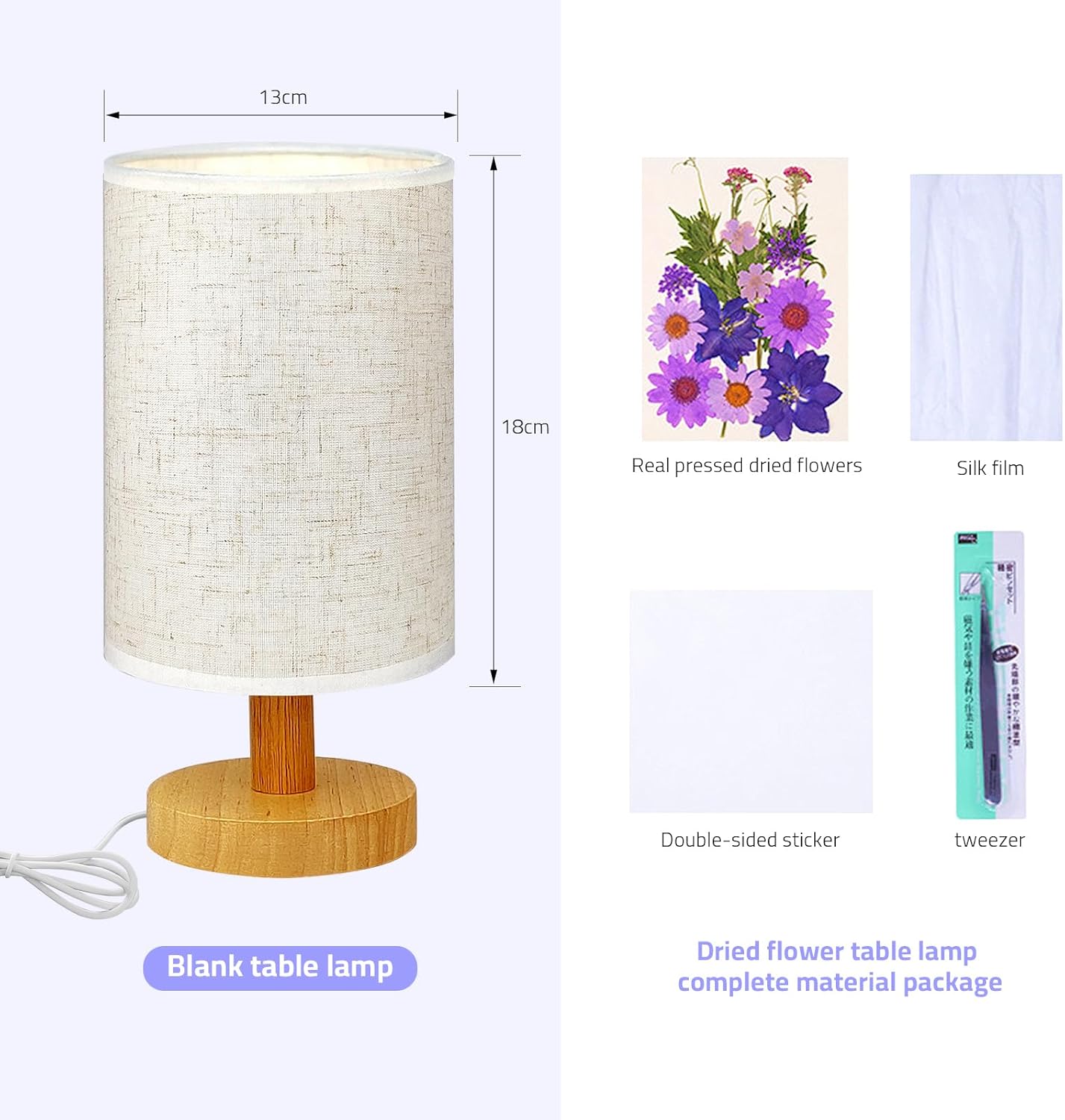 Lámpara de mesa de flores con base de madera, lámpara de mesa con pantalla de lino, lámparas pequeñas para mesita de noche, dormitorio, sala de