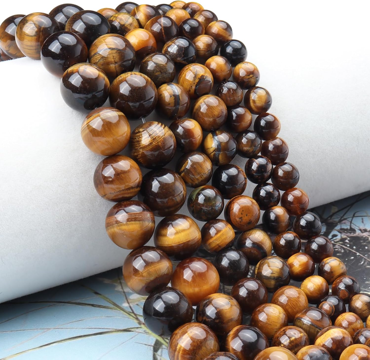 35 cuentas de piedras preciosas redondas sueltas de ojo de tigre amarillo natural de 0.394 pulgadas para la fabricación de joyas, pulseras y collares
