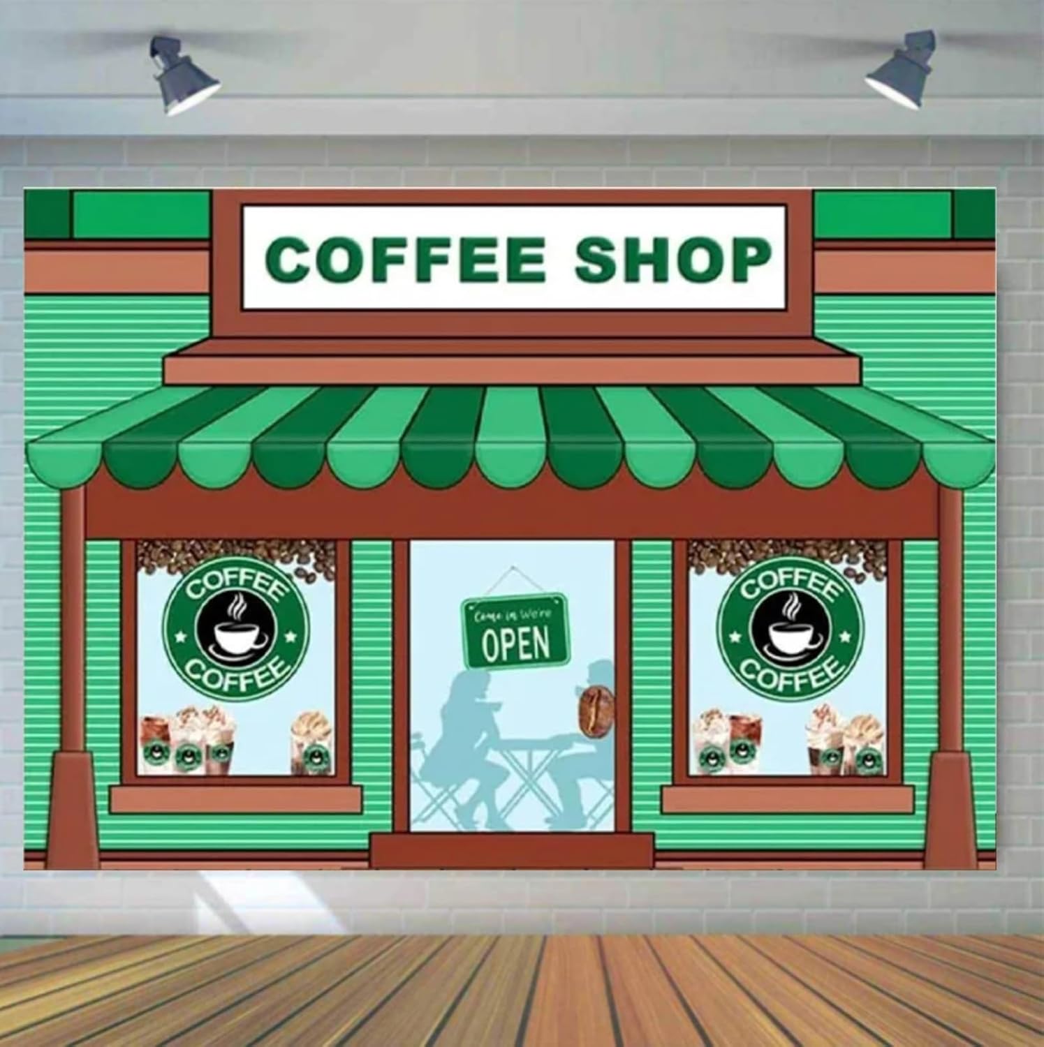 Telón de fondo de fotografía de dibujos animados a rayas verdes para cafetería, fondo de helado, decoración de cabina de café, accesorios de